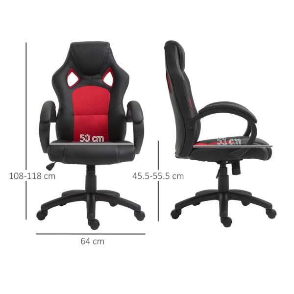 Executive Racing Swivel Gaming Office Chair PU Leather Computer Desk Chair Black - Image 3