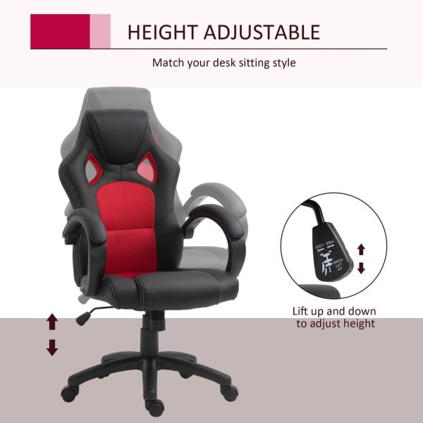 Executive Racing Swivel Gaming Office Chair PU Leather Computer Desk Chair Black - Image 4