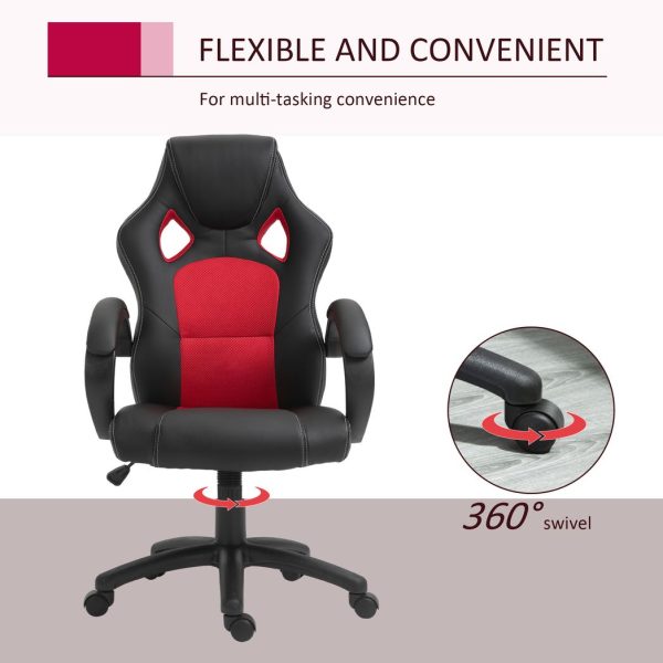 Executive Racing Swivel Gaming Office Chair PU Leather Computer Desk Chair Black - Image 6