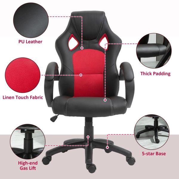 Executive Racing Swivel Gaming Office Chair PU Leather Computer Desk Chair Black - Image 7