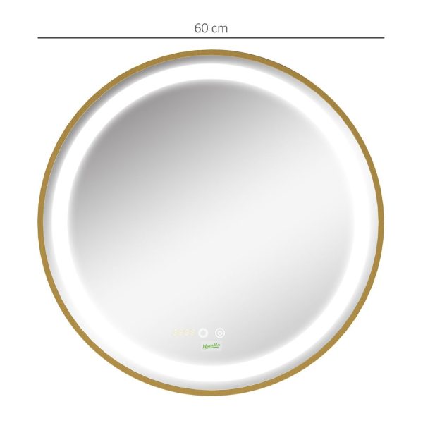 LED Bathroom Mirror Wall Mounted Round Vanity Mirror w/ Lights, Time Display - Image 3