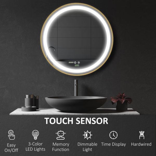 LED Bathroom Mirror Wall Mounted Round Vanity Mirror w/ Lights, Time Display - Image 4