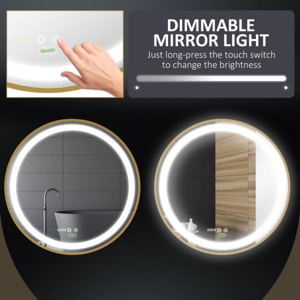 LED Bathroom Mirror Wall Mounted Round Vanity Mirror w/ Lights, Time Display - Image 5