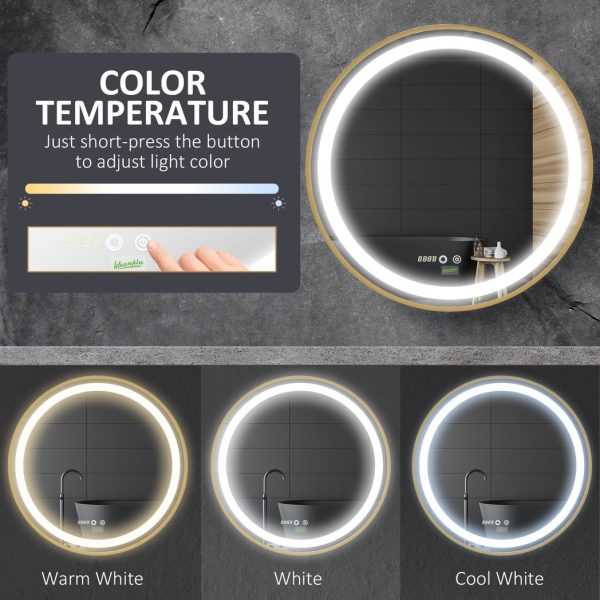 LED Bathroom Mirror Wall Mounted Round Vanity Mirror w/ Lights, Time Display - Image 6