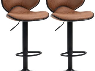 Vintage Bar Stool Set of 2 Microfiber Cloth Adjustable Height Armless Chairs