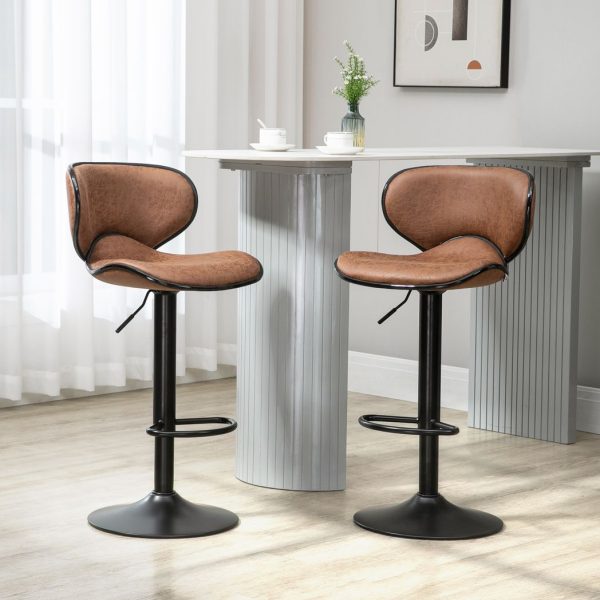 Vintage Bar Stool Set of 2 Microfiber Cloth Adjustable Height Armless Chairs - Image 2
