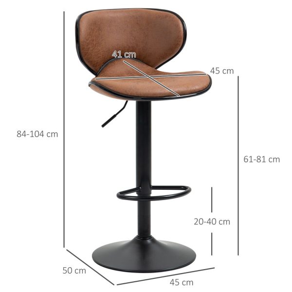 Vintage Bar Stool Set of 2 Microfiber Cloth Adjustable Height Armless Chairs - Image 3