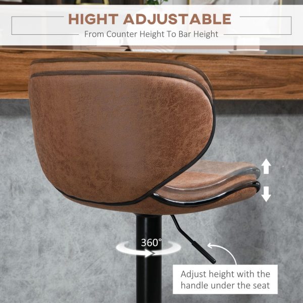 Vintage Bar Stool Set of 2 Microfiber Cloth Adjustable Height Armless Chairs - Image 5
