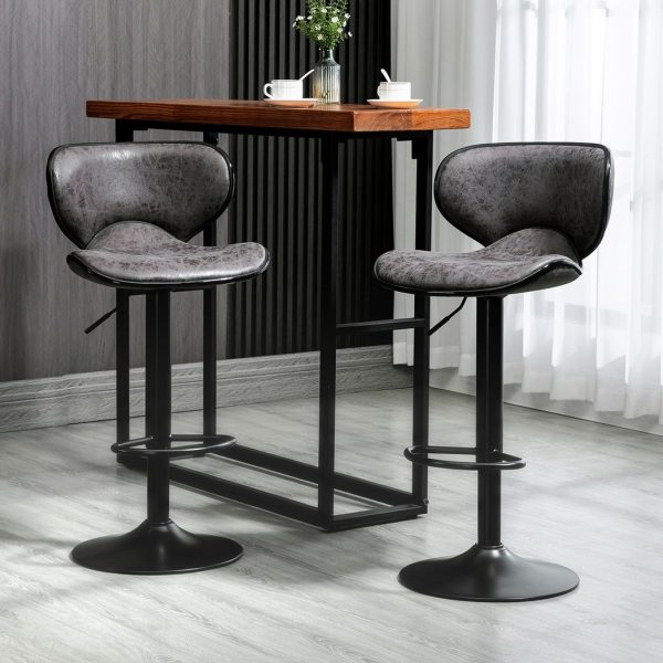 Vintage Bar Stool Set of 2 PU Leather Adjustable Height Armless Chairs - Image 2
