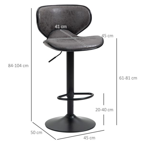 Vintage Bar Stool Set of 2 PU Leather Adjustable Height Armless Chairs - Image 3
