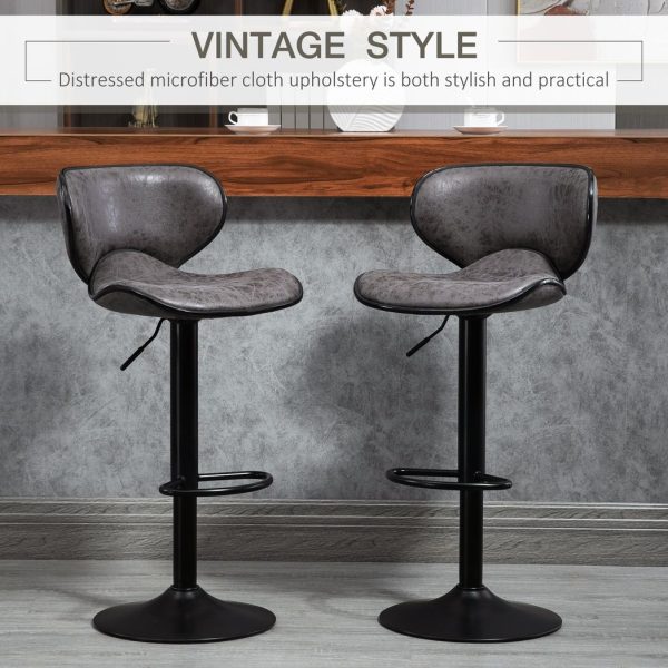 Vintage Bar Stool Set of 2 PU Leather Adjustable Height Armless Chairs - Image 4