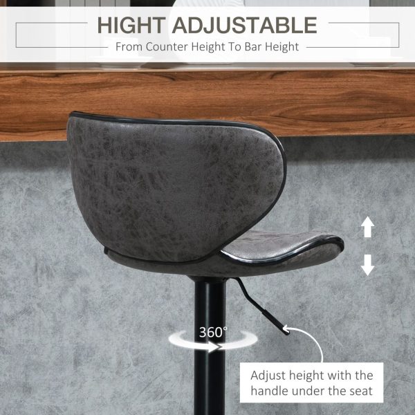 Vintage Bar Stool Set of 2 PU Leather Adjustable Height Armless Chairs - Image 5