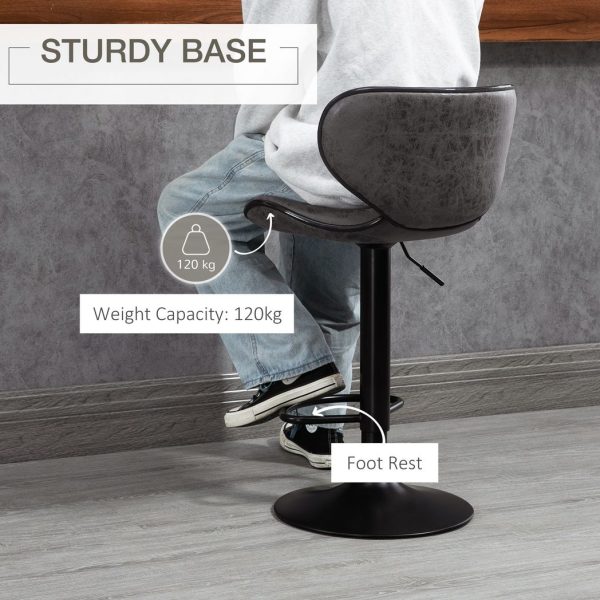 Vintage Bar Stool Set of 2 PU Leather Adjustable Height Armless Chairs - Image 6