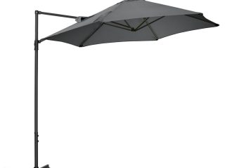 2.5M Garden Cantilever Parasol W/ 360 Rotation and Cross Base, Dark Grey