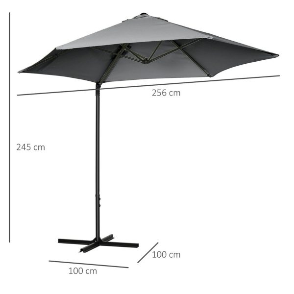 2.5M Garden Cantilever Parasol W/ 360 Rotation and Cross Base, Dark Grey - Image 3