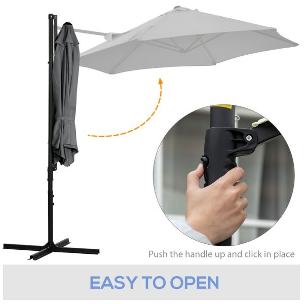 2.5M Garden Cantilever Parasol W/ 360 Rotation and Cross Base, Dark Grey - Image 4