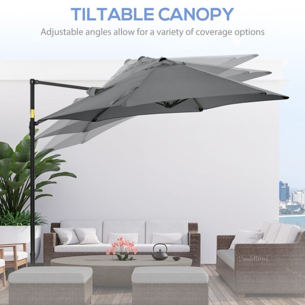 2.5M Garden Cantilever Parasol W/ 360 Rotation and Cross Base, Dark Grey - Image 5