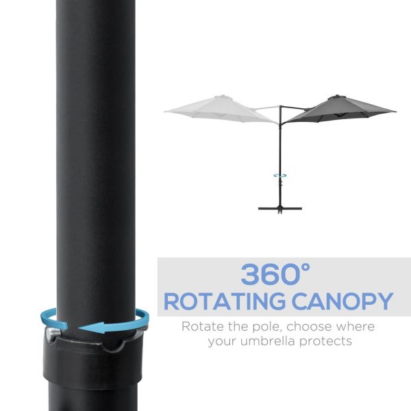 2.5M Garden Cantilever Parasol W/ 360 Rotation and Cross Base, Dark Grey - Image 6