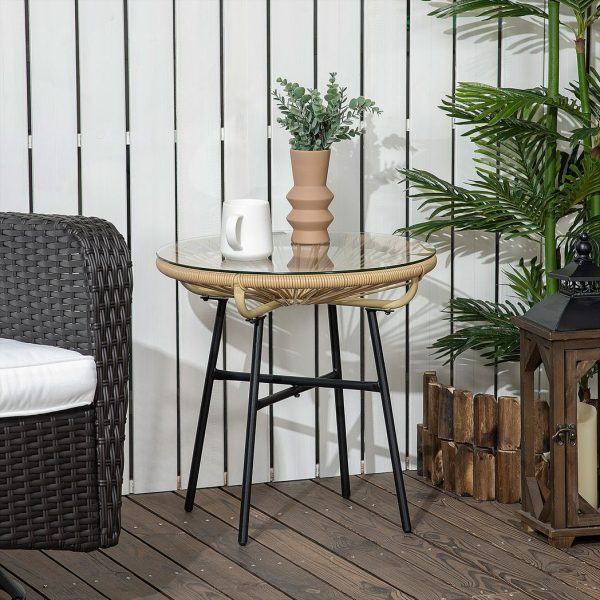 Rattan Side Table with Round PE Rattan and Tempered Glass Table Top - Image 2