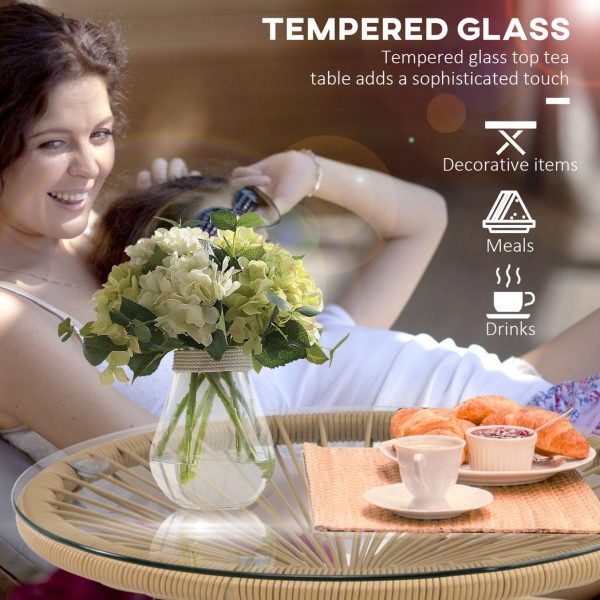 Rattan Side Table with Round PE Rattan and Tempered Glass Table Top - Image 4