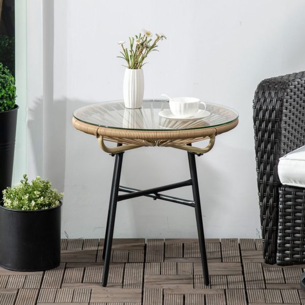Rattan Side Table with Round PE Rattan and Tempered Glass Table Top - Image 7