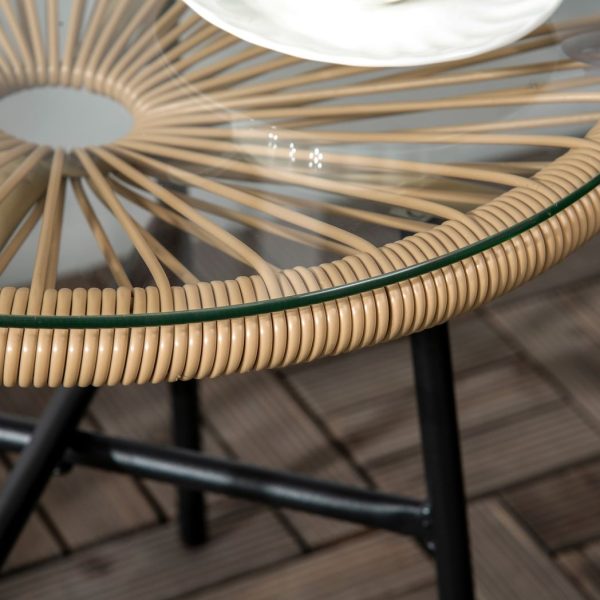 Rattan Side Table with Round PE Rattan and Tempered Glass Table Top - Image 8