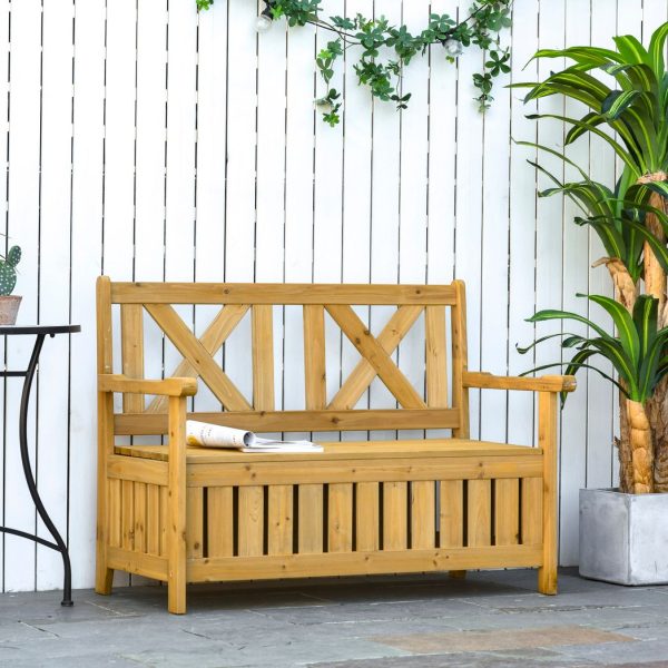 2-Seater Garden Storage Bench for Patio Wood Porch Decor Outdoor Seating - Image 2