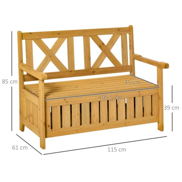 2-Seater Garden Storage Bench for Patio Wood Porch Decor Outdoor Seating - Image 3