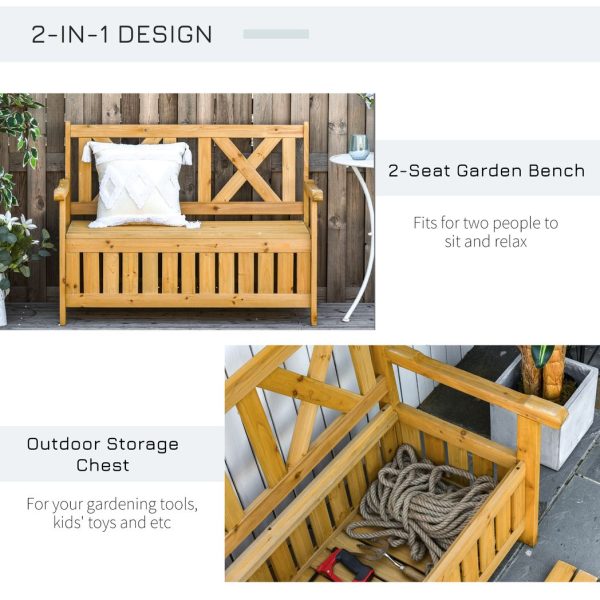 2-Seater Garden Storage Bench for Patio Wood Porch Decor Outdoor Seating - Image 4