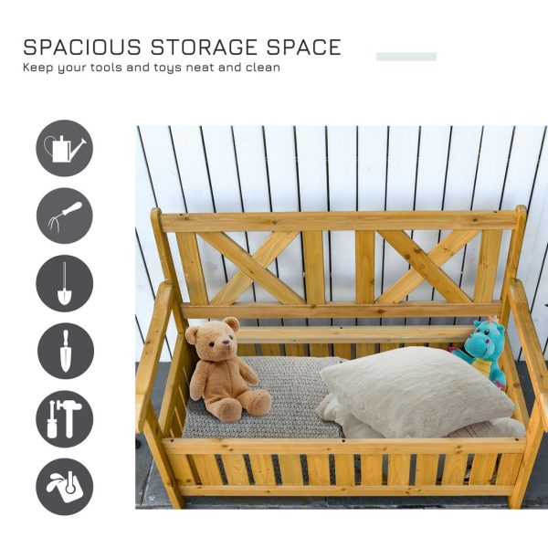 2-Seater Garden Storage Bench for Patio Wood Porch Decor Outdoor Seating - Image 5