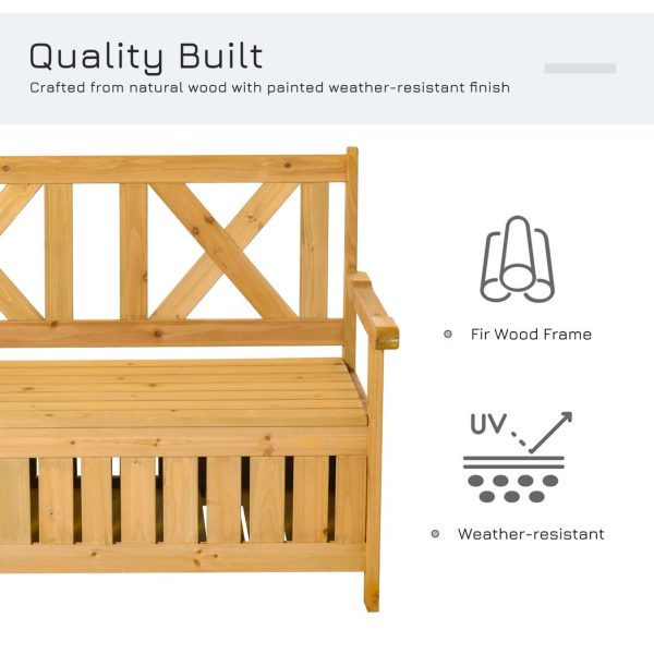 2-Seater Garden Storage Bench for Patio Wood Porch Decor Outdoor Seating - Image 6