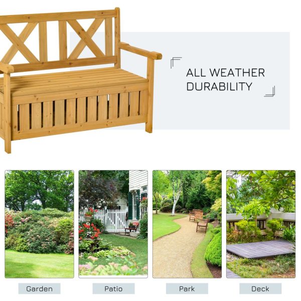 2-Seater Garden Storage Bench for Patio Wood Porch Decor Outdoor Seating - Image 7