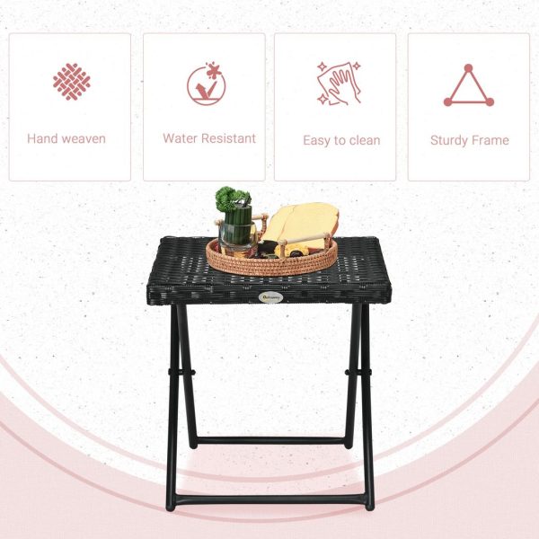 Folding Square Rattan Coffee Table for Bistro Balcony Garden Outdoor Black - Image 5