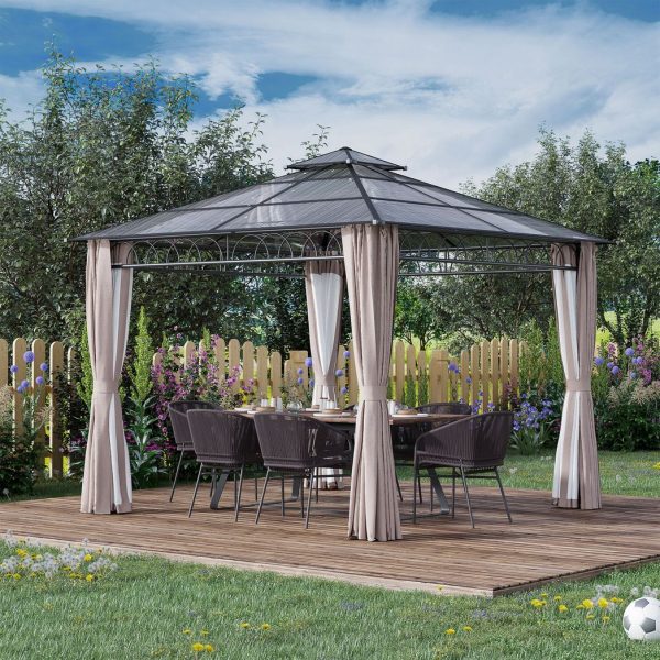 3 x 3 (m) Polycarbonate Gazebo, Hard Top Gazebo with Nettings & Curtains - Image 2