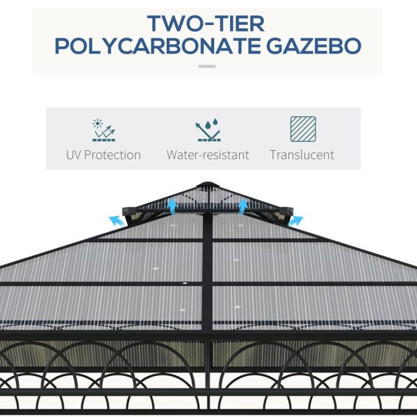 3 x 3 (m) Polycarbonate Gazebo, Hard Top Gazebo with Nettings & Curtains - Image 4