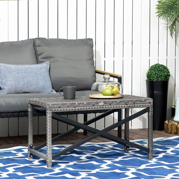 PE Wicker Outdoor Coffee Table w/ Plastic Board Under the Full Woven Table Top - Image 2