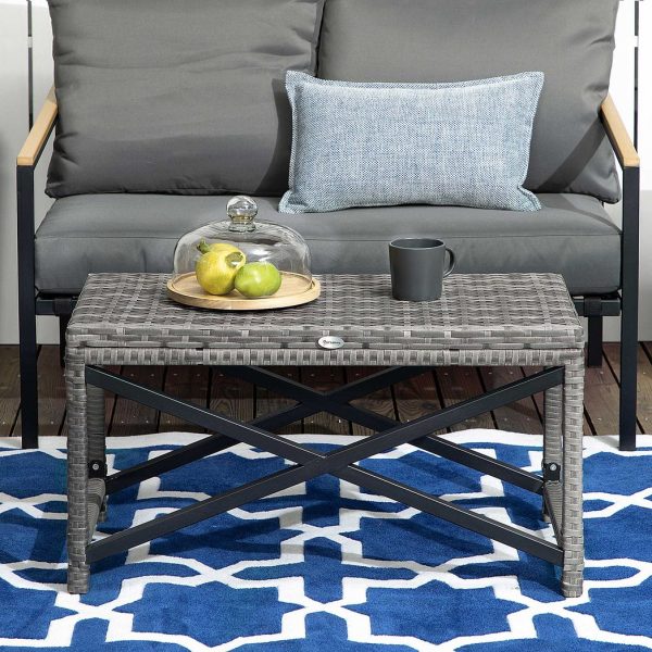 PE Wicker Outdoor Coffee Table w/ Plastic Board Under the Full Woven Table Top - Image 7