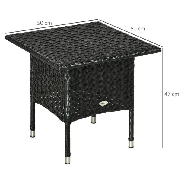 PE Rattan Outdoor Coffee Table, Rattan Side Table for Patio, Garden, Black - Image 3