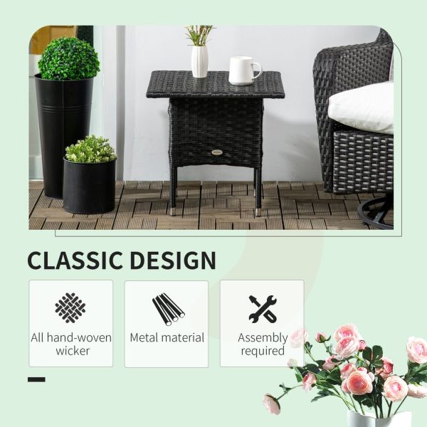 PE Rattan Outdoor Coffee Table, Rattan Side Table for Patio, Garden, Black - Image 4