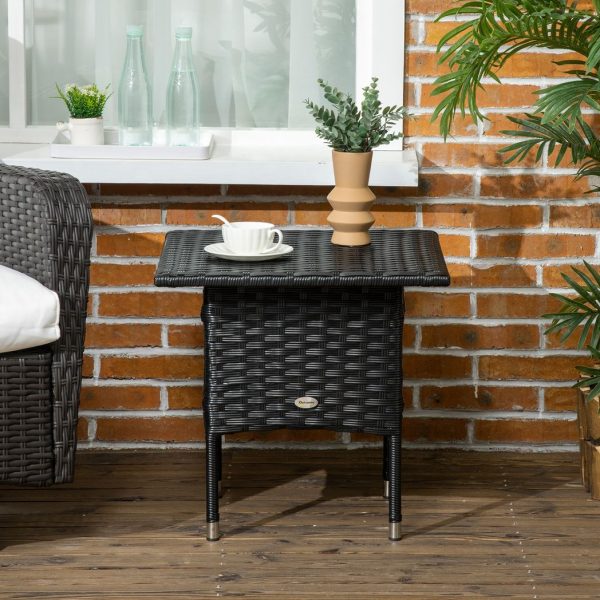 PE Rattan Outdoor Coffee Table, Rattan Side Table for Patio, Garden, Black - Image 7