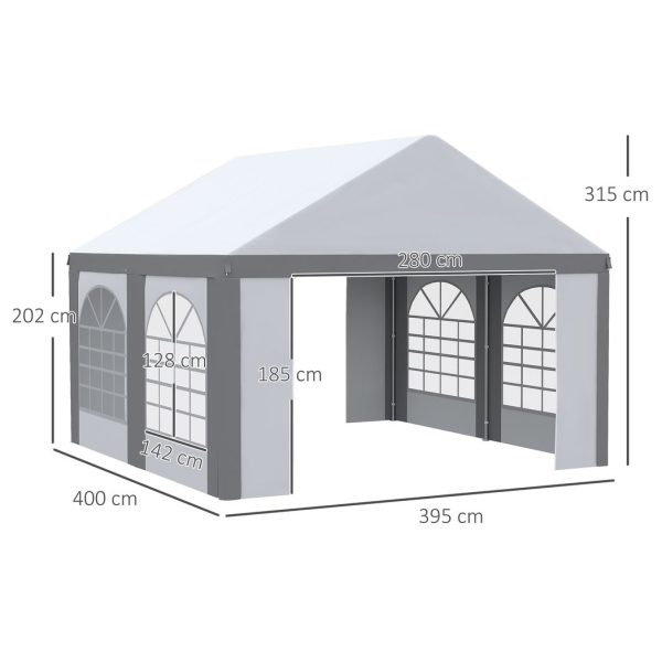 4 x 4m Party Tent, Marquee Gazebo with Sides, Four Windows and Double Doors - Image 3