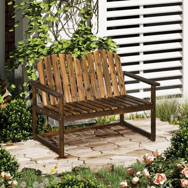Outdoor Wooden Bench for Two People, Patio Loveseat Chair with Slatted Backrest - Image 2