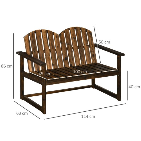 Outdoor Wooden Bench for Two People, Patio Loveseat Chair with Slatted Backrest - Image 3