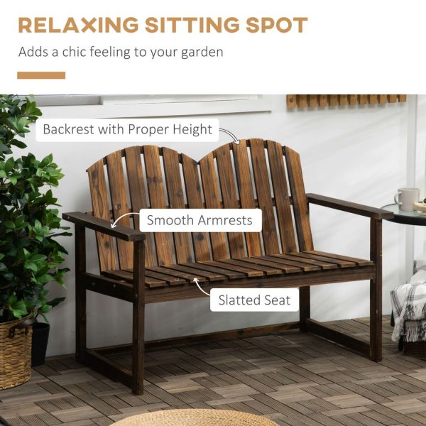 Outdoor Wooden Bench for Two People, Patio Loveseat Chair with Slatted Backrest - Image 4