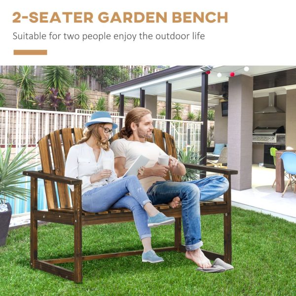 Outdoor Wooden Bench for Two People, Patio Loveseat Chair with Slatted Backrest - Image 5