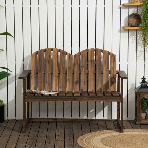 Outdoor Wooden Bench for Two People, Patio Loveseat Chair with Slatted Backrest - Image 7