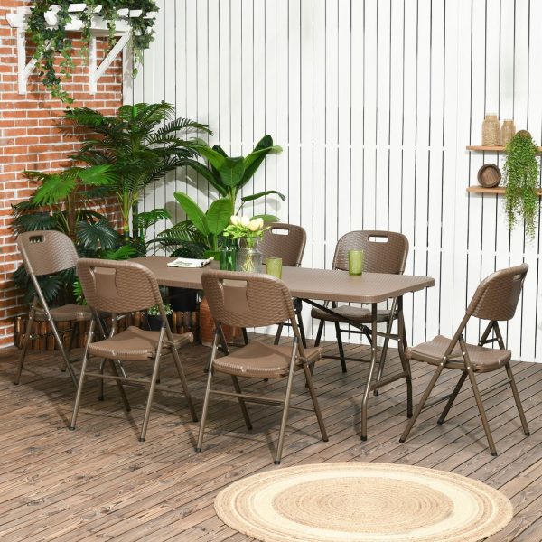 7 PCs HDPE Molding Design Resin Rattan Dining Set, Foldable Table & Chairs - Image 2