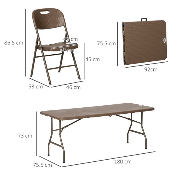 7 PCs HDPE Molding Design Resin Rattan Dining Set, Foldable Table & Chairs - Image 3