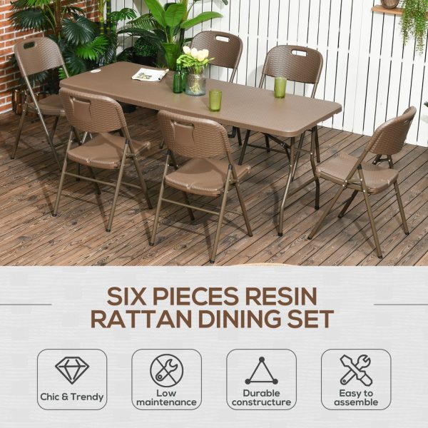 7 PCs HDPE Molding Design Resin Rattan Dining Set, Foldable Table & Chairs - Image 4