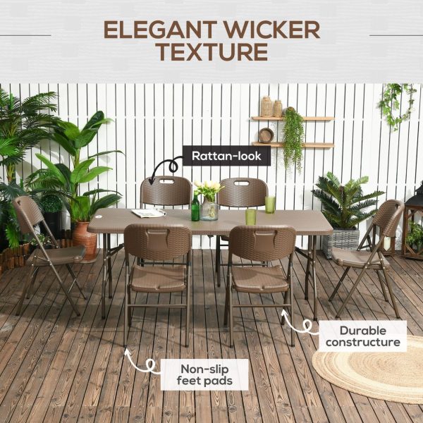 7 PCs HDPE Molding Design Resin Rattan Dining Set, Foldable Table & Chairs - Image 6
